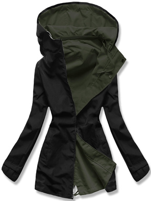 Zielono czarna damska przejściowa kurtka parka
