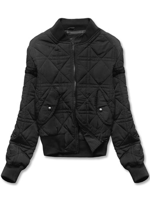 Czarna pikowana przejściowa kurtka z kapturem