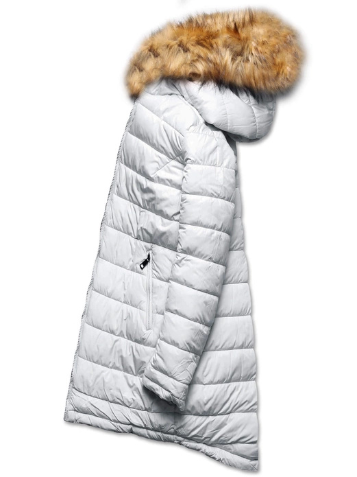 Zielono szara długa dwustronna ciepła kurtka parka z kapturem z odpinanym futerkiem