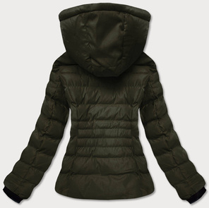 Khaki zimowa pikowana kurtka z kapturem i kołnierzem