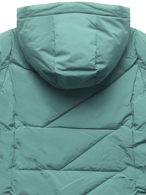 Miętowa czaderska ciepła zimowa damska kurtka na futrze z kapturem  