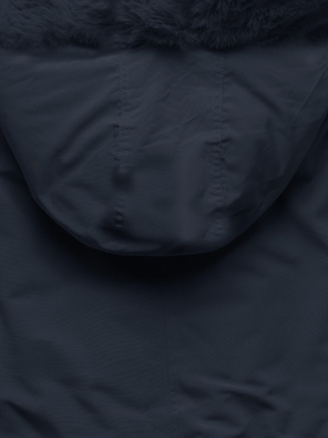 Granatowa zimowa kurtka parka futerko