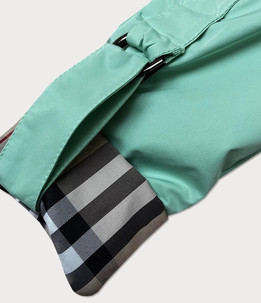 Zielona przejściowa kurtka damska z kapturem z motywem w kratkę