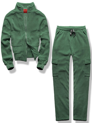 Zielony prążkowany dres komplet ze stójką