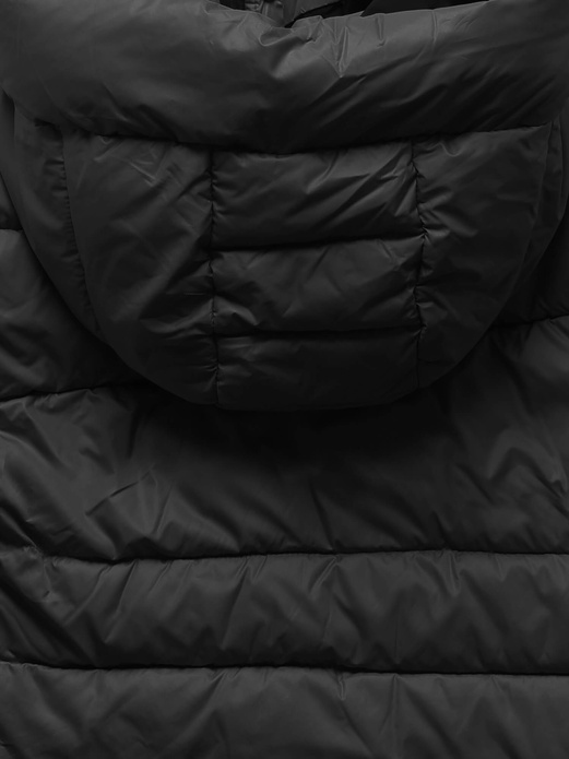 Czarna zimowa genialna pikowana kurtka z kapturem i kołnierzem