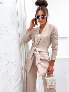 Beżowy elegancki komplet oversizowa marynarka i luźne spodnie