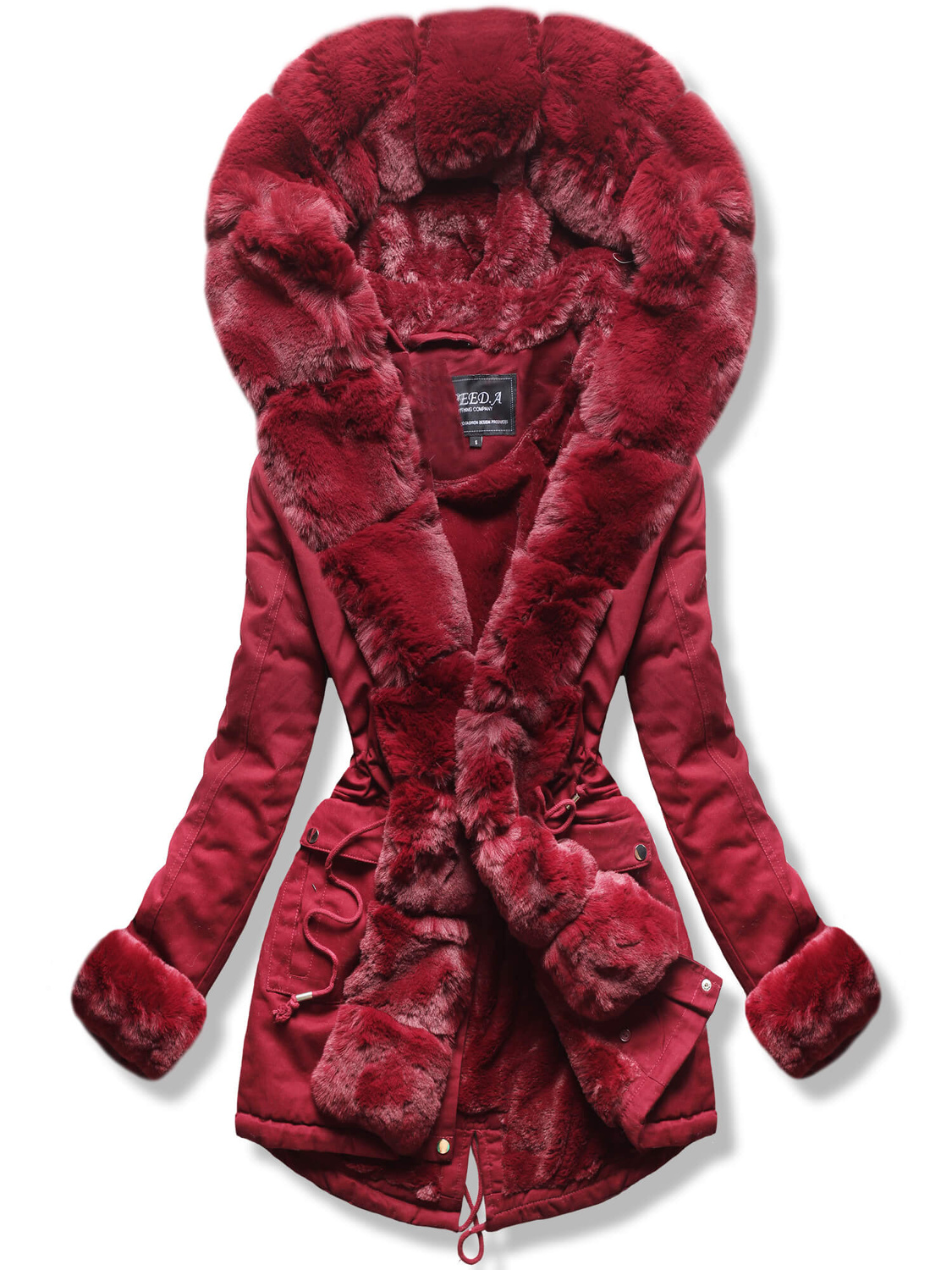 Bawełniana parka z futrem bordowa (xw805x)