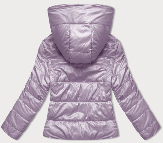 Wrzosowa błyszcząca przejściowa pikowana kurtka z kapturem zapinana na suwak