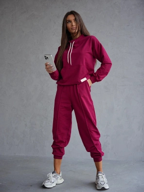 Bordowy czaderski damski dres komplet bluza stójka spodnie