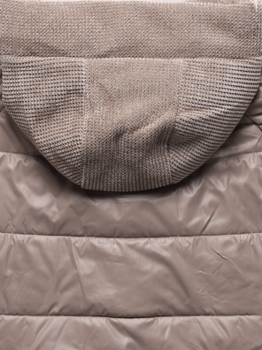 Beżowa przejściowa kurtka płaszcz z łączonych materiałów z wygodnym kapturem i kołnierzem