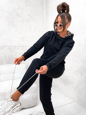 Czarny damski welurowy kapitalny gładki dres komplet 