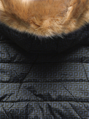 Granatowo grafitowa dwustronna damska kurtka pikowana z kapturem