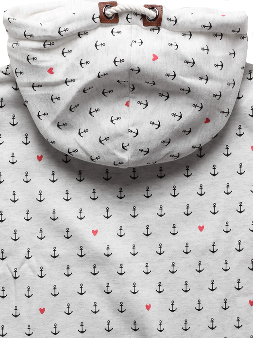 Biała bluza damska z genialnym kołnierzem cała w kotwiczki