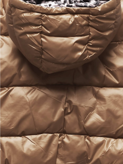 Karmelowa dwustronna kurtka damska pikowana panterka