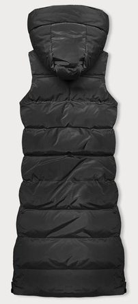 Czarny puchowy długi bezrękawnik kamizelka z kapturem