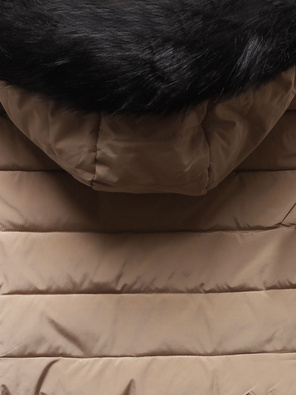 Beżowa pikowana zimowa kurtka bombka z kapturem