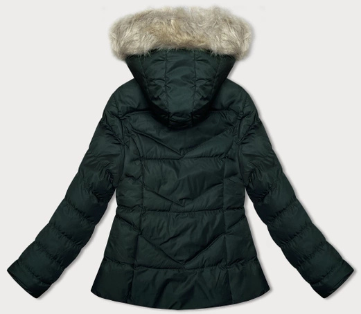 Ciemnozielona krótka pikowana zimowa kurtka z kapturem