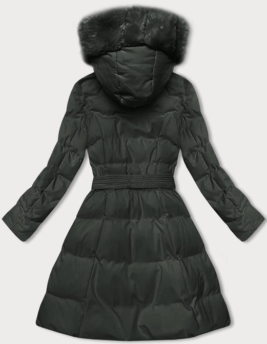 Zielony zimowy pikowany płaszczyk kurtka z futerkiem