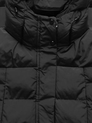 Czarny długi płaszczyk kurtka zimowa - na ciepłym misiu z kołnierzem