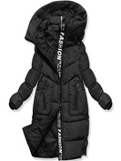 Czarna fantastyczna damska zimowa kurtka z kapturem