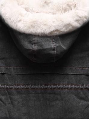 Czarny Ecru zimowa jeansowa kurtka parka na futrze