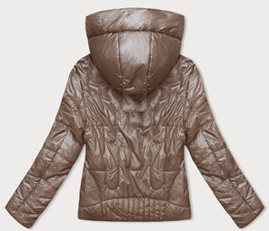 Karmelowa błyszcząca przejściowa pikowana kurtka na suwak