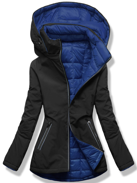 Czarno-granatowa damska przejściowa kurtka dwustronna