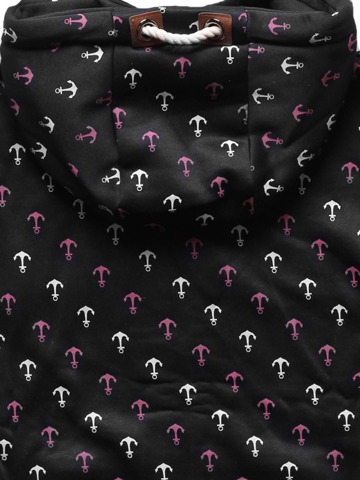 Czarna damska rozpinana długa bluza w kotwice