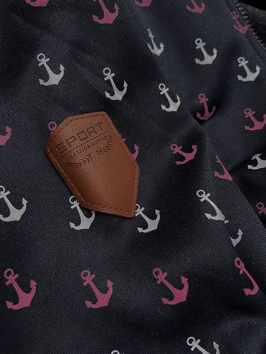 Granatowa damska rozpinana długa bluza w kotwice