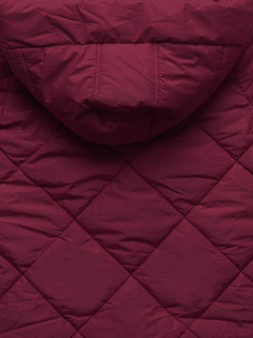 Bordowa pikowana w karo damska kurtka płaszczyk zimowy z kapturem