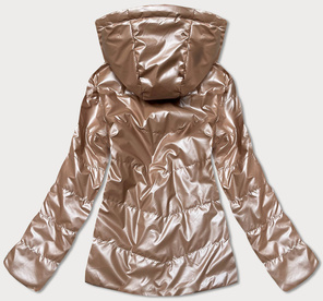 Jeanobrązowa dwustronna przejściowa kurtka damska z kapturem geometryczne wzory