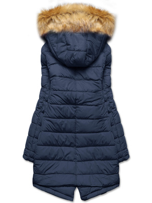 Karmel granat długa dwustronna ciepła kurtka parka z kapturem z odpinanym futerkiem