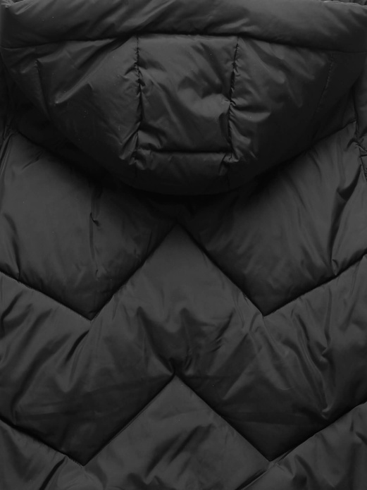 Czarna pikowana w jodełkę damska kurtka z kapturem