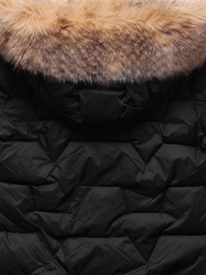 Czarna genialnie pikowana zimowa kurtka damska z futerkiem