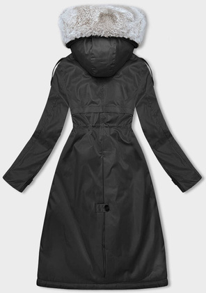 Czarno beżowa fenomenalna zimowa parka płaszcz na futrze