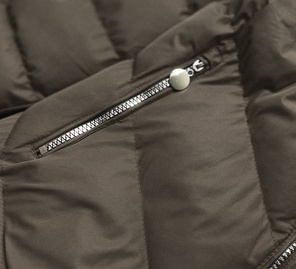 Khaki zimowa pikowana kurtka z kapturem