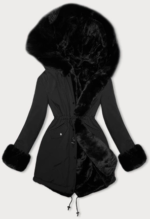 Czarna dwustronna zimowa parka płaszcz na futrze