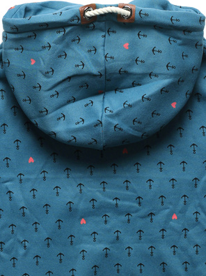 Niebieska  bluza damska z genialnym kołnierzem cała w kotwiczki