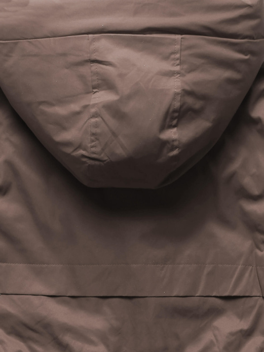 Brązowa damska przejściowa kurtka parka z kapturem