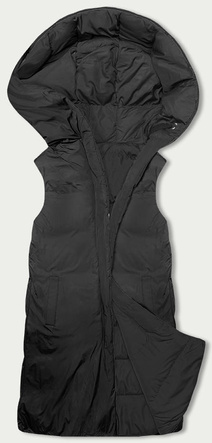 Czarny dwustronny pikowany bezrękawnik z kapturem