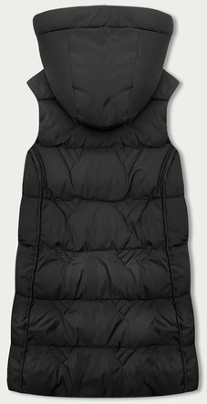 Czarny długi pikowany bezrękawnik damski kamizelka z kapturem