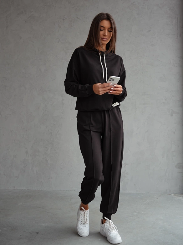 Czarny czaderski damski dres komplet bluza stójka spodnie