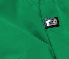 Zielona kurtka płaszcz z ozdobnymi lampasami we wzory z kapturem