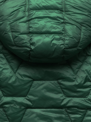 Zielony damski pikowany płaszcz zimowy z paskiem