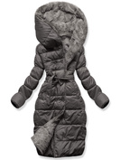 Grafitowa zimowa dwustronna ciepła kurtka na futerku