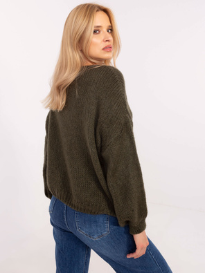Khaki gładki i luźny sweter cardigan bluzka basic wiązany