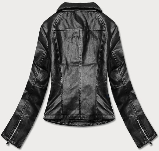 Czarna kurtka ekoskóra ramoneska zapinana na skos z klapami