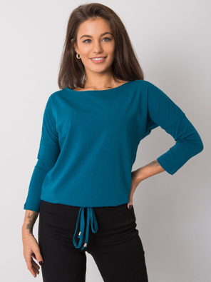 Ciemnozielona gładka i luźna bluzka basic, wiązana na dole