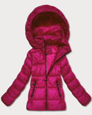 Fuksjowa zimowa damska kurtka z kapturem