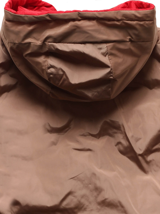 Czerwony pikowany bezrękawnik kamizelka z kapturem stójka